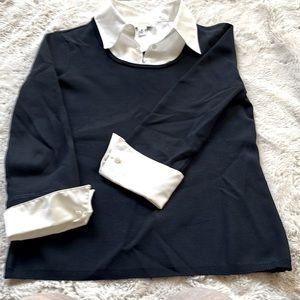 Talbots Knit Sweater with White Blouse Collar
